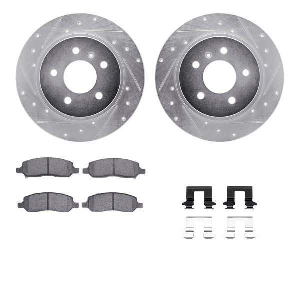 Dynamic Friction Co 7312-45024, Rotors-Drilled, Slotted-SLV w/3000 Series Ceramic Brake Pads incl. Hardware, Zinc Coat 7312-45024